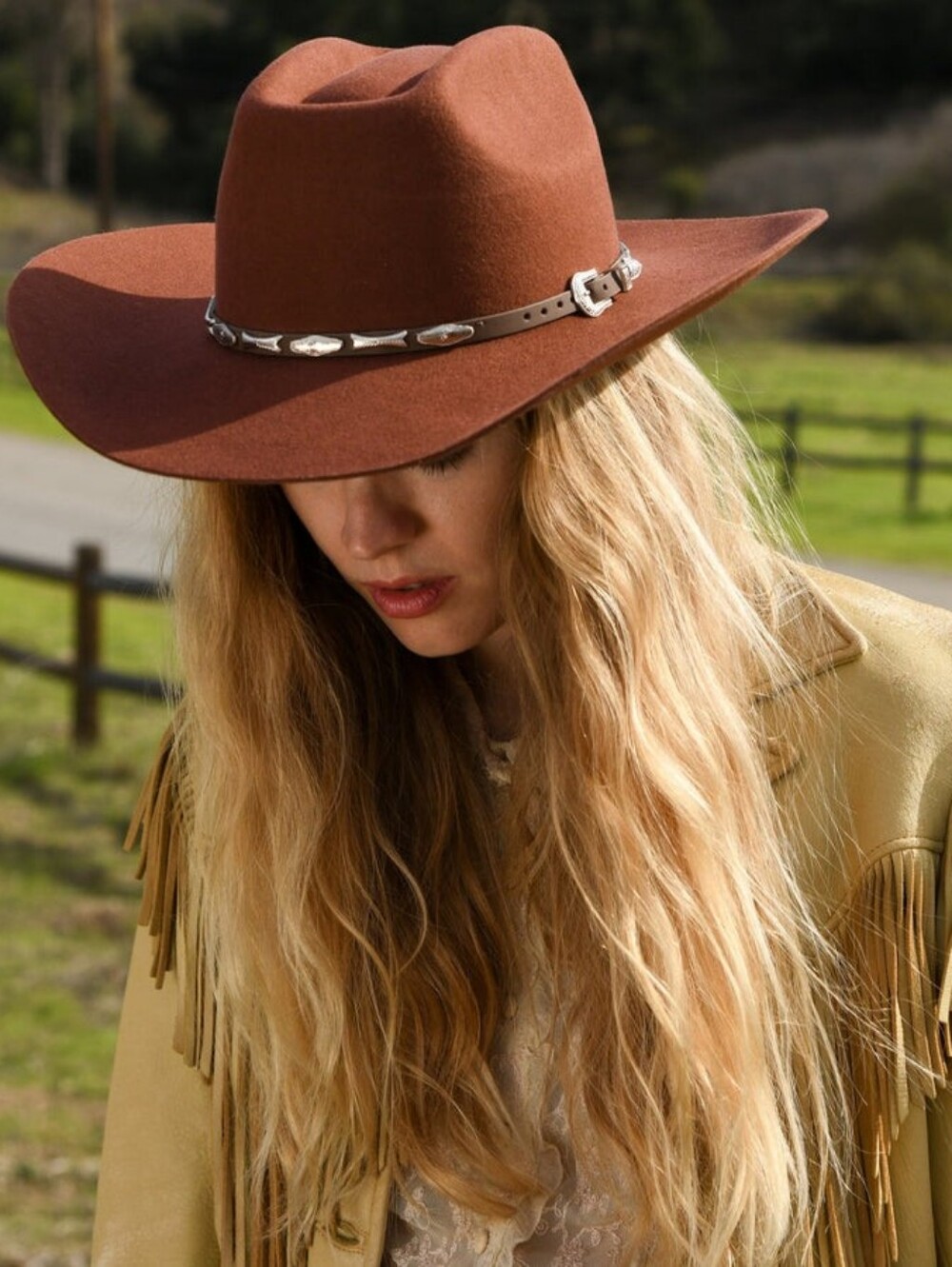 Anthropologie Wyeth Dustin Wool Rancher Hat Cinnamon Western Concho Trim